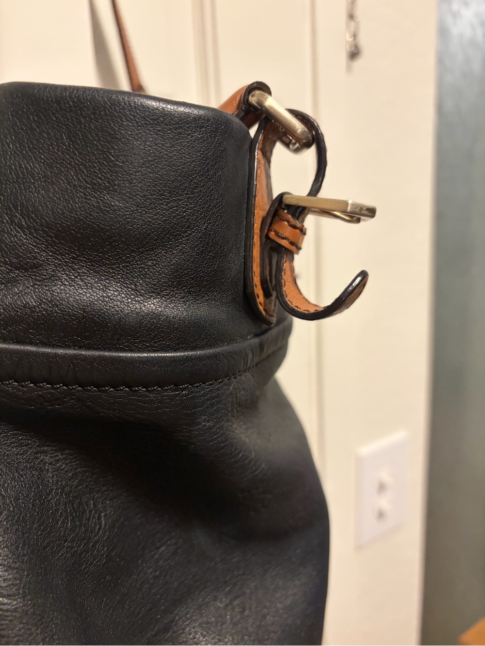 MCM Black Leather Tote with Brown Handles and Strap - Picture 6 of 17